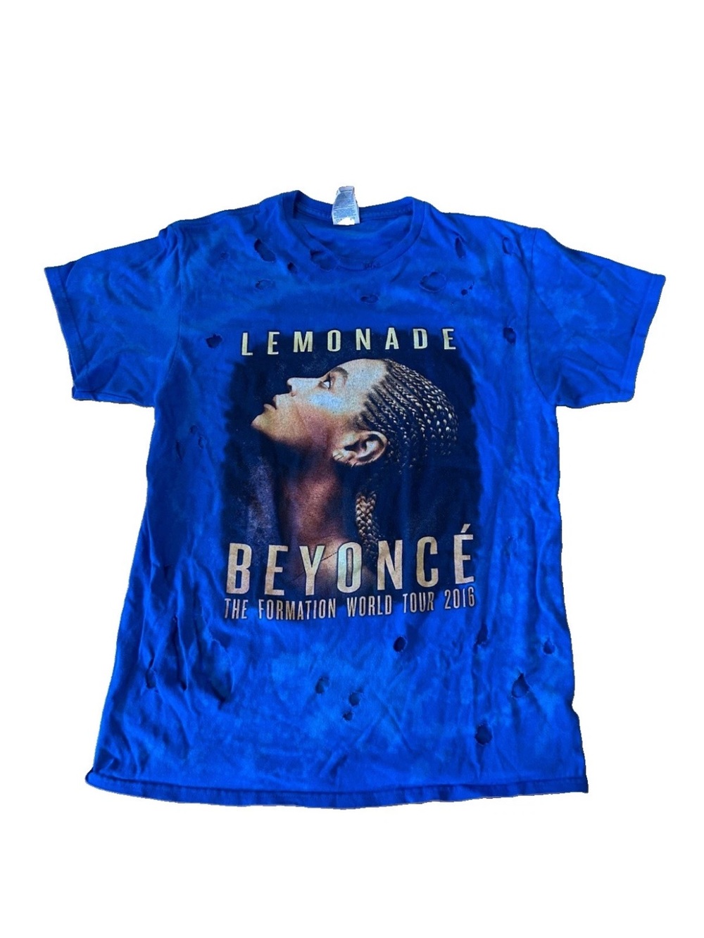 Beyonce Lemonade Formation World Tour 2016 T Shirt M Blue Distressed Band Tee